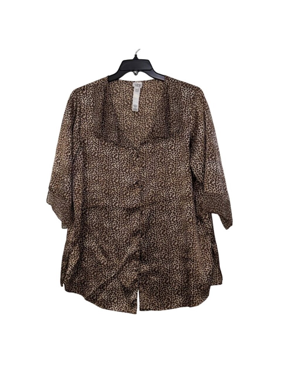 True Beauty By Emme Vintage Women Satin Leopard Print Button-Front Pijama Top 1X